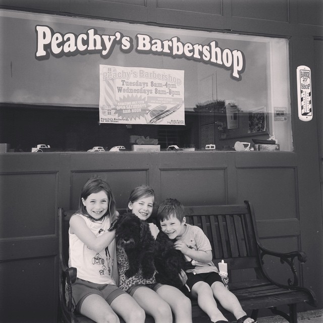 Outside Peachy's Barbershop